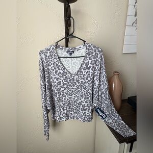 Chic V-Neck Leopard Print Long Sleeve Top
